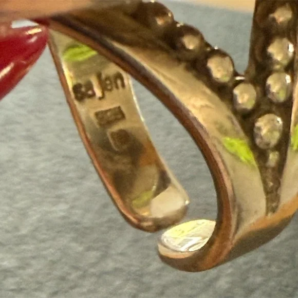 Vintage Sajen Sterling Silver Adjustable Labradorite Marquise Ring Statement Sty - Picture 6 of 8